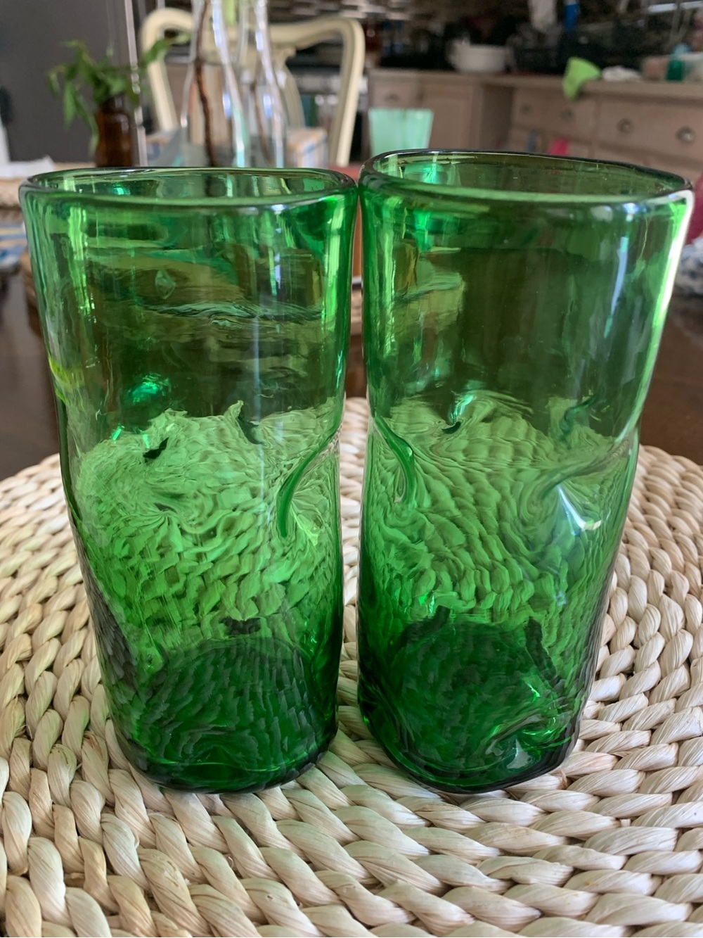 Authentic VTG Blenko MCM Hand Blown Emerald Green Drinking Glass Tumblers 2 pair